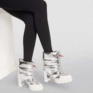 Christian Louboutin ORIONA LUG 100 Quilted Metallic Booties Boots Heels